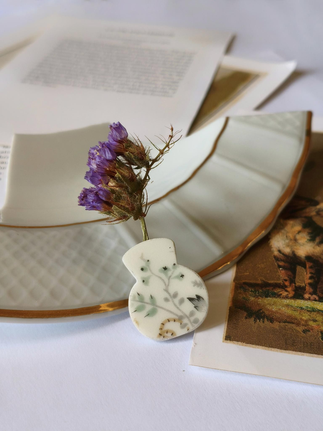 Broche boutonnière - porcelaine et argent 925 - porcelaine de Limoges, Haviland - no.3