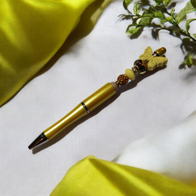 Stylo perles jaune