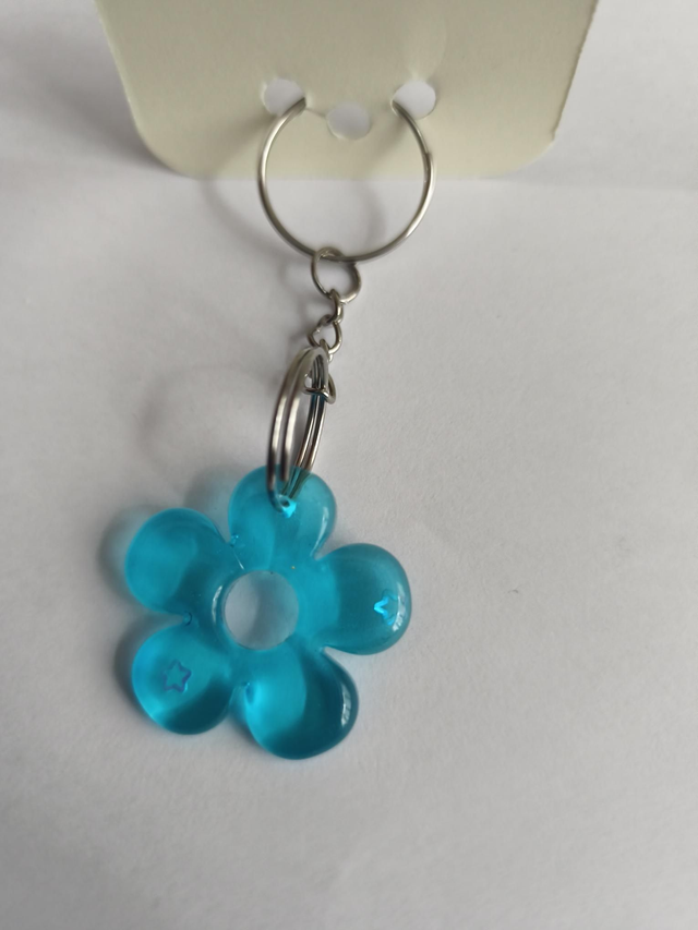 Porte-clé fleur bleu