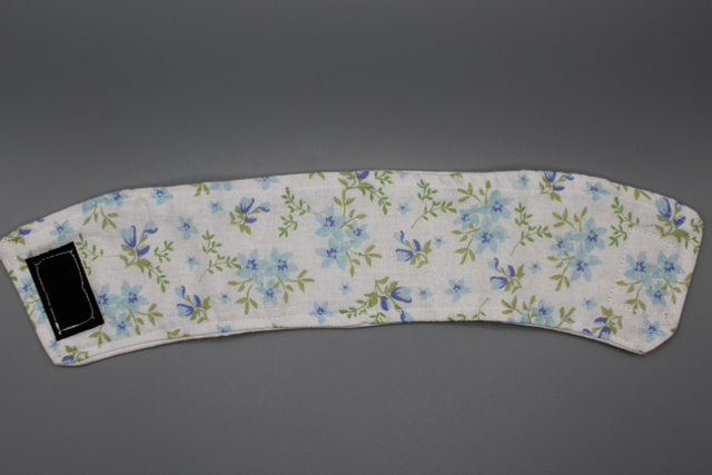 White with blue and purple flowers