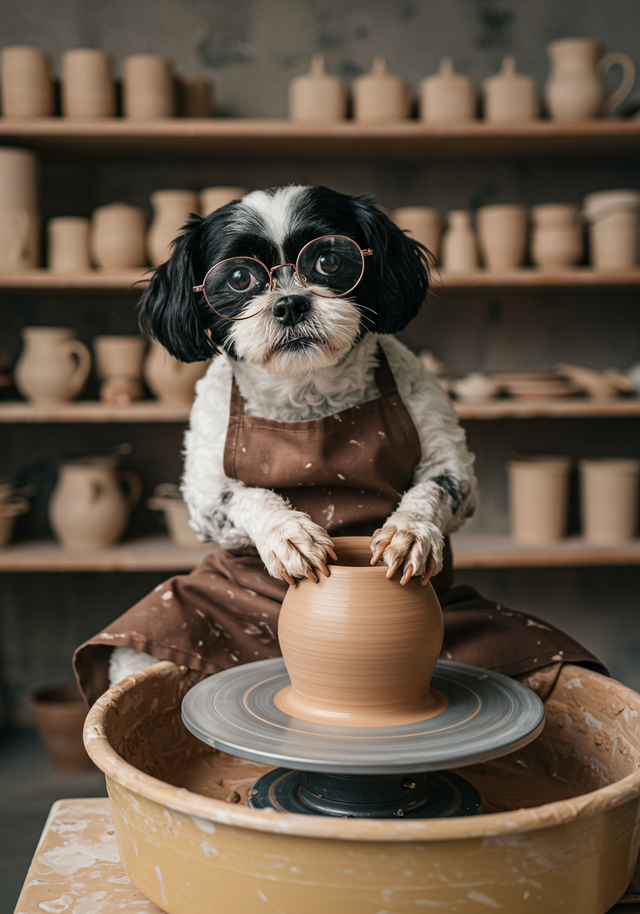 Shitzu Pottery Pal Framed Canvas