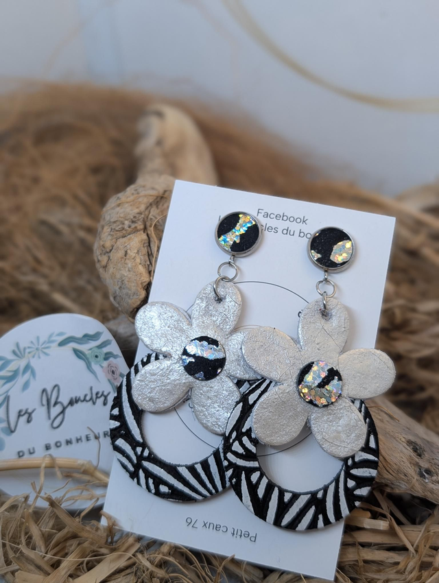 Boucles d'oreilles baby Marguerite blanc noir li007