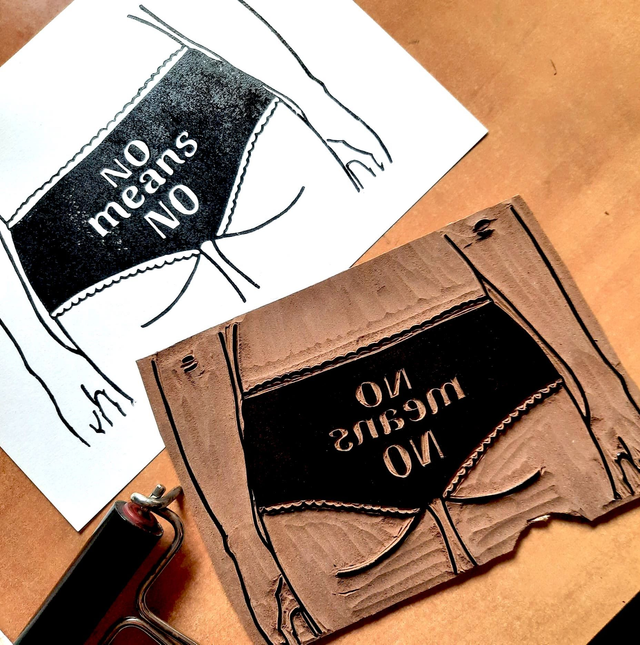 Linogravure A5 No Means No