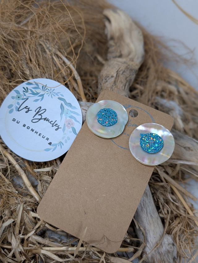 Boucles d&#039;oreilles boutons  bleu bou017
