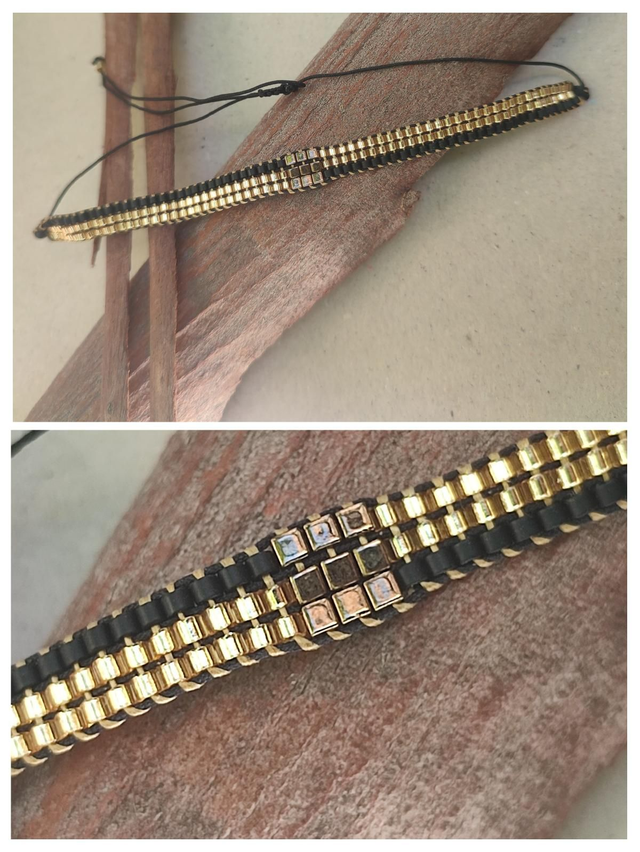 Bracelet tissé main perles de verre miyuki et sur fil de Jade, réglable et résistant 