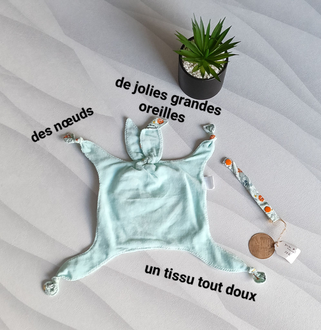 Doudou Lapin Range Tétine "Animaux de la forêt " - Coton & Minky