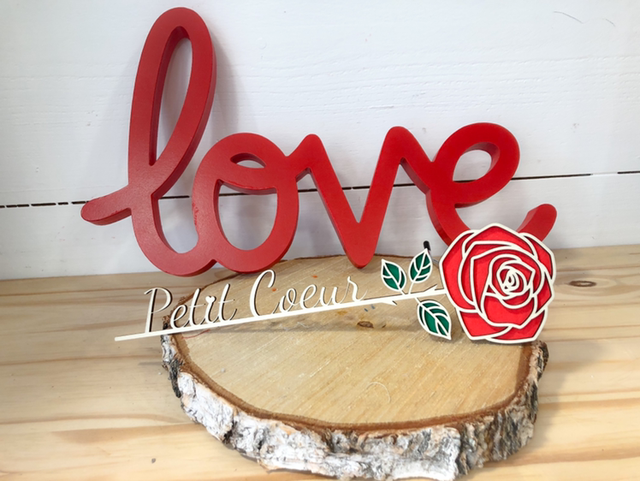 Rose en bois Petit Coeur 