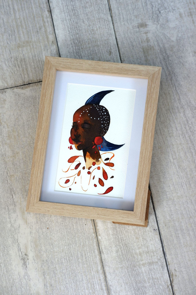 Illustration originale A6 encadrée "La femme Lune"