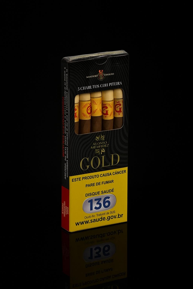 Cigarrilha Alonso Menendez Gold com Piteira - Petaca com 5