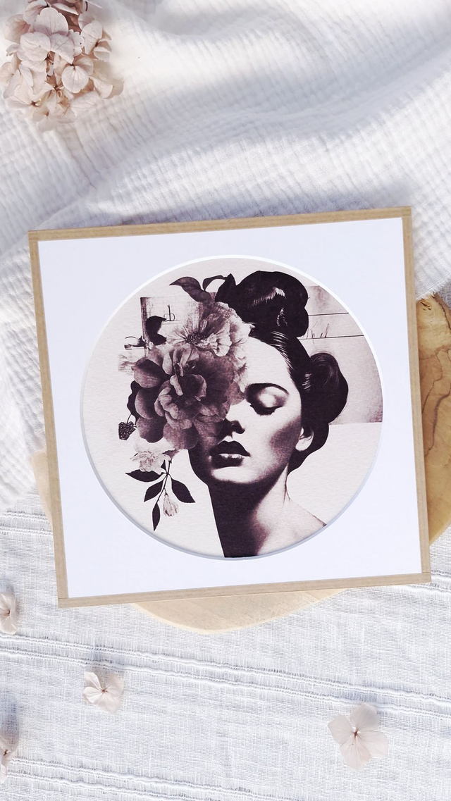 Cyanotype encadré - Femme vintage - Illustration "Ambre"