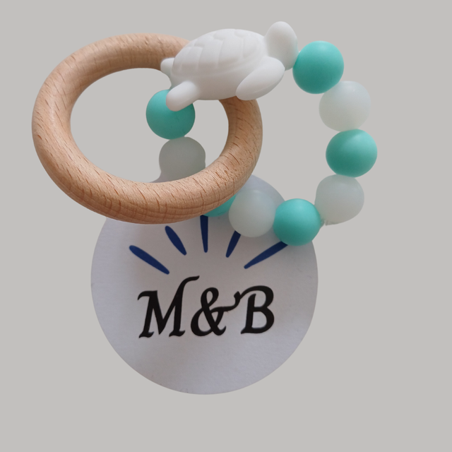 🔸 Anneau de dentition bois &amp; silicone – Tortue Blanche 🐢