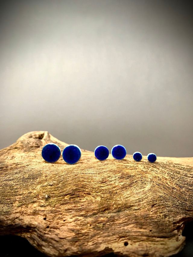 Classic Dark Blue Porcelain Ear Studs Earrings | Ceramic Jewelry | mini-large, handcrafted | 925 Sterling Silver/silver-plated