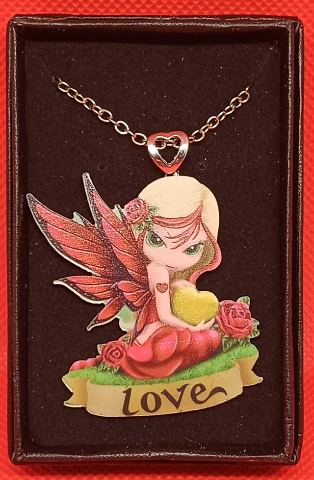 Plastic Red Love Fairy Pendant Necklace.