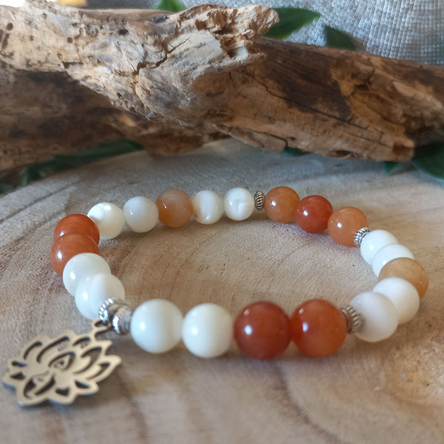 Bracelet en Aventurine orange et Nacre