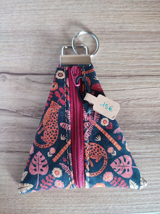 Porte monnaie/clefs Berlingot en liège savane zip bordeaux 