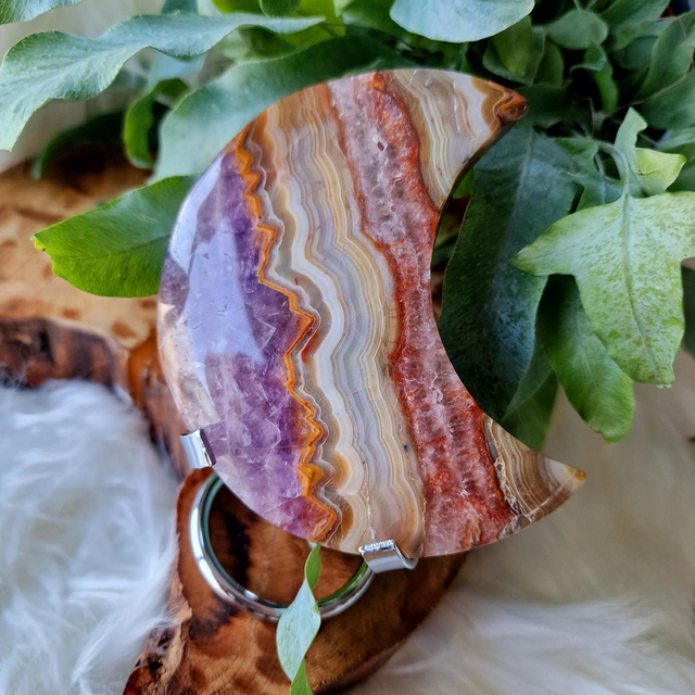 Amethyst Agate moon with silver stand 