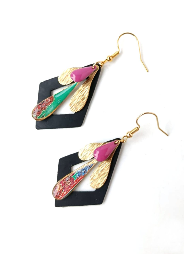 Boucles d'oreilles Upcyclées en Chambre à Air et Papier Recyclés - Bohèmes