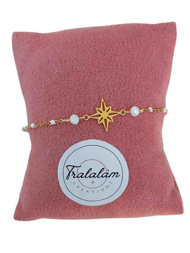 ✨Bracelet fin MA BONNE ÉTOILE chaîne perles bohème blanches✨(61BRA)