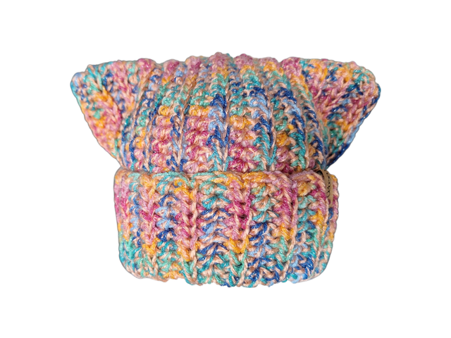 Catbeanie Orange/Bunt - Gehäkelte Mütze, Katzenmütze, Mütze mit Katzenohren, Unikat, handmade - Einzelstück