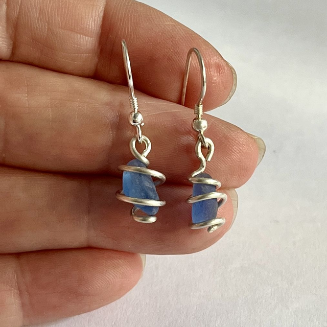 Cornflower Blue Sea Glass Earrings