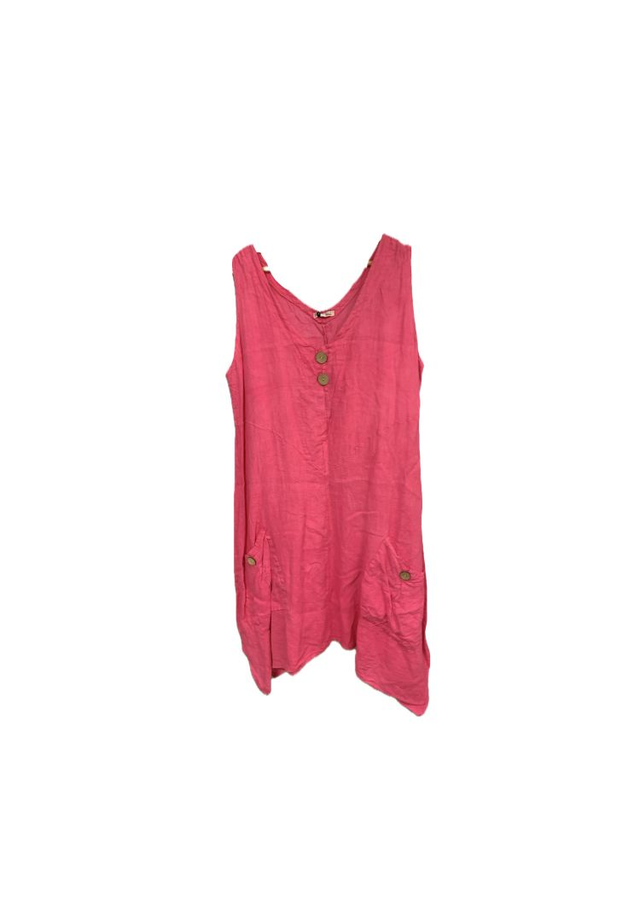 LMF - Pink Sleeveless Linen Dress with Button Detail - 267
