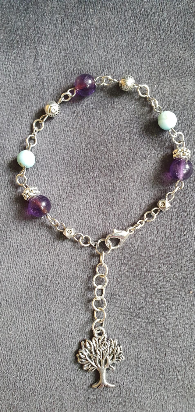 Bracelet acier inoxydable en Améthyste et Larimar 