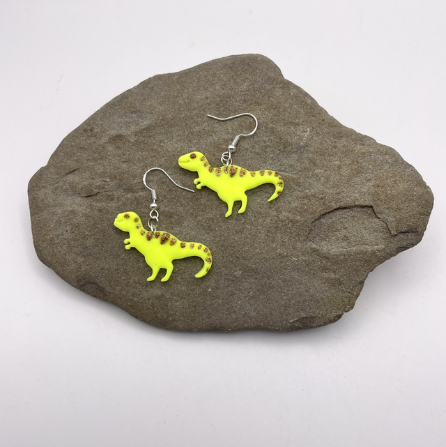 Yellow &amp; gold T-Rex earrings 
