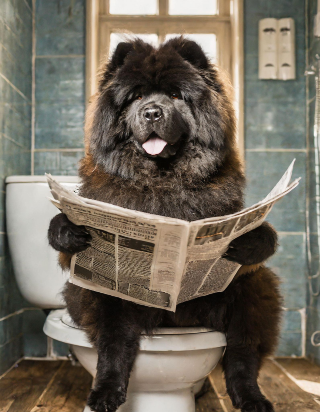 Chow Chow on the Toilet Framed Canvas