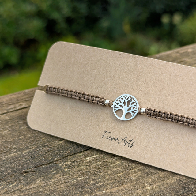 Lebensbaum - makramee Armband mit Edelstahlverbinder