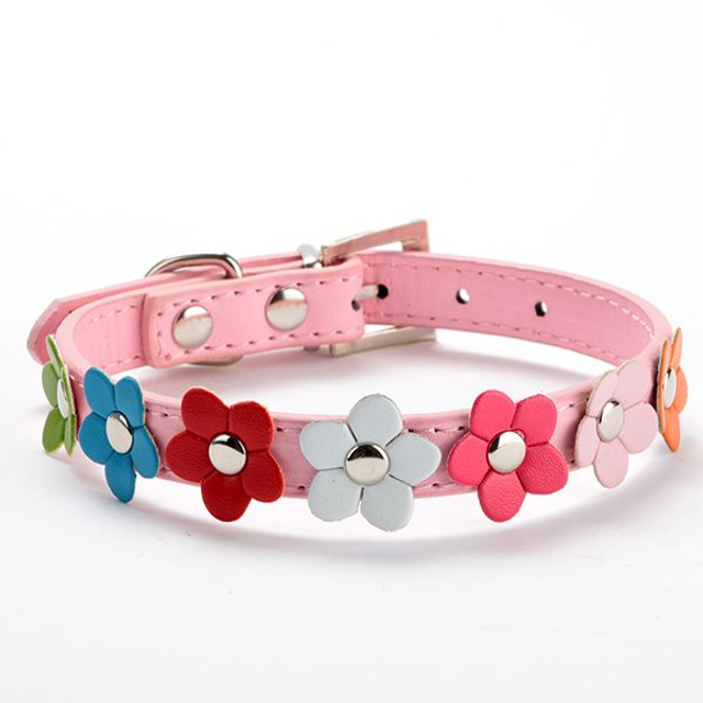 Halsband gekleurde bloemen XS/S roze