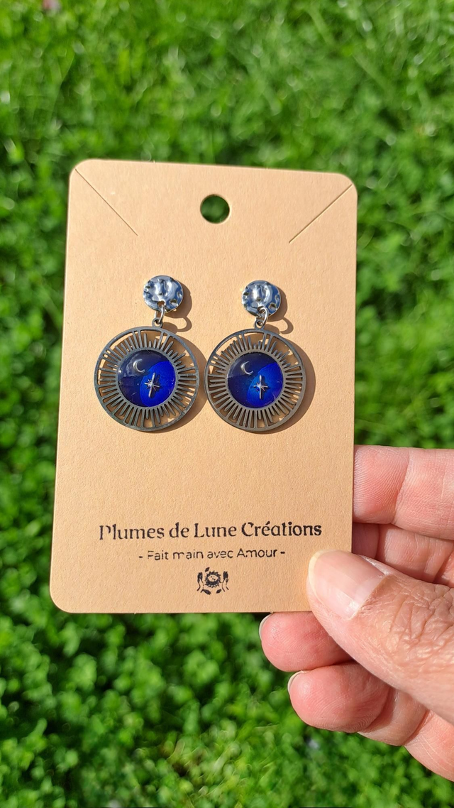Boucles d&#039;oreilles bleue Lune étoile