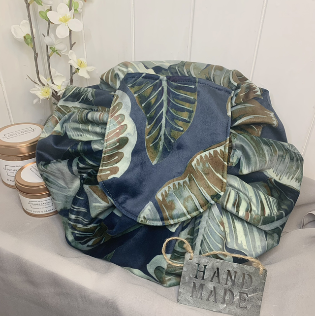 Handmade "Botanical blue" folding make up bag