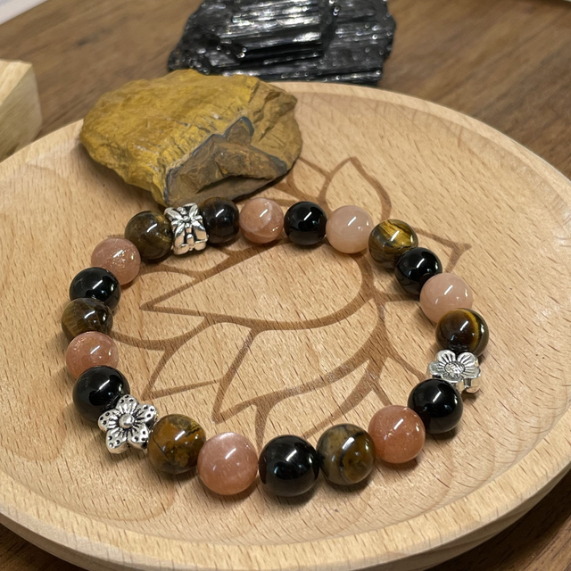 🌑♐️🐅Bracelet Signe Sagittaire en Pierre de soleil, Oeil de tigre, Onyx