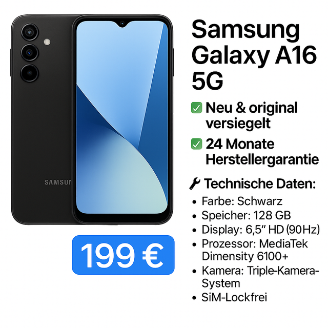 📱 Samsung Galaxy A16 5G 128 GB Schwarz