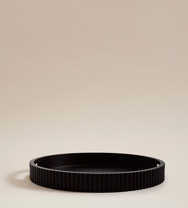Black Ribbed Round Tray