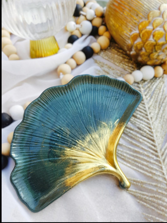 Ginkgo decorative tray 18cm - Emerald green