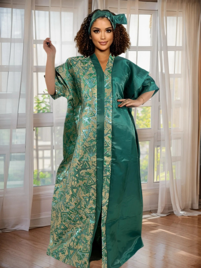 Women's Plus Size Floral Jacquard Satin Kaftan Dress