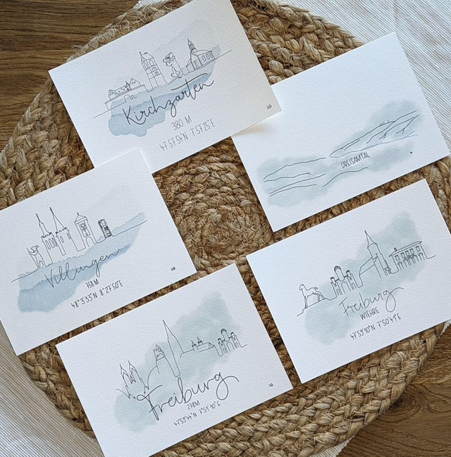 Postkarte "Line Art Orte" gedruckt