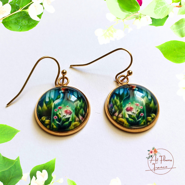 Bijoux illustrés - Petite bouteille avec des fleurs
