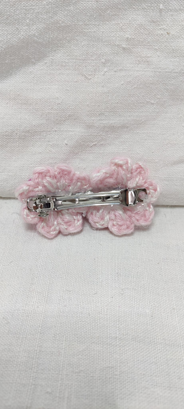 Barrette plate Parterre rose poudré