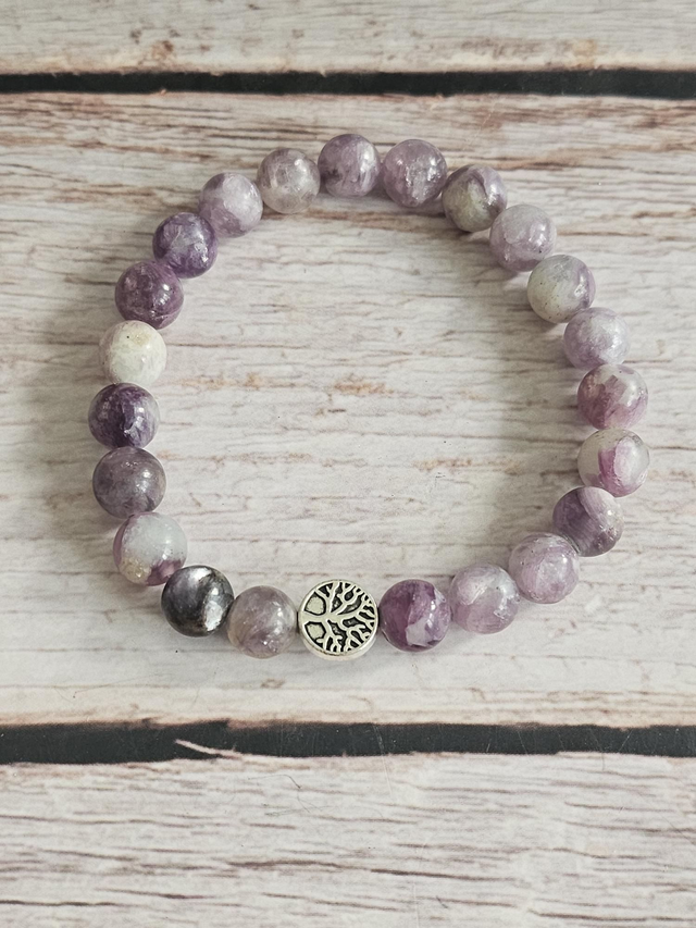 Bracelet en Mica violet (Lépidolite) – 8 mm