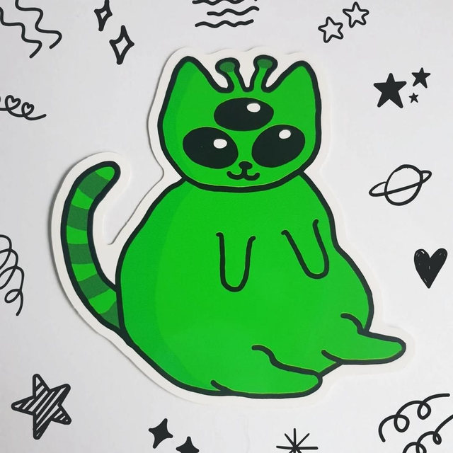 Green Alien Cat Sticker