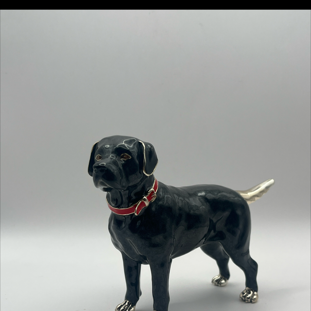 Large Saturno Italian Silver & Enamel Black Labrador Figurine, 11.5cm