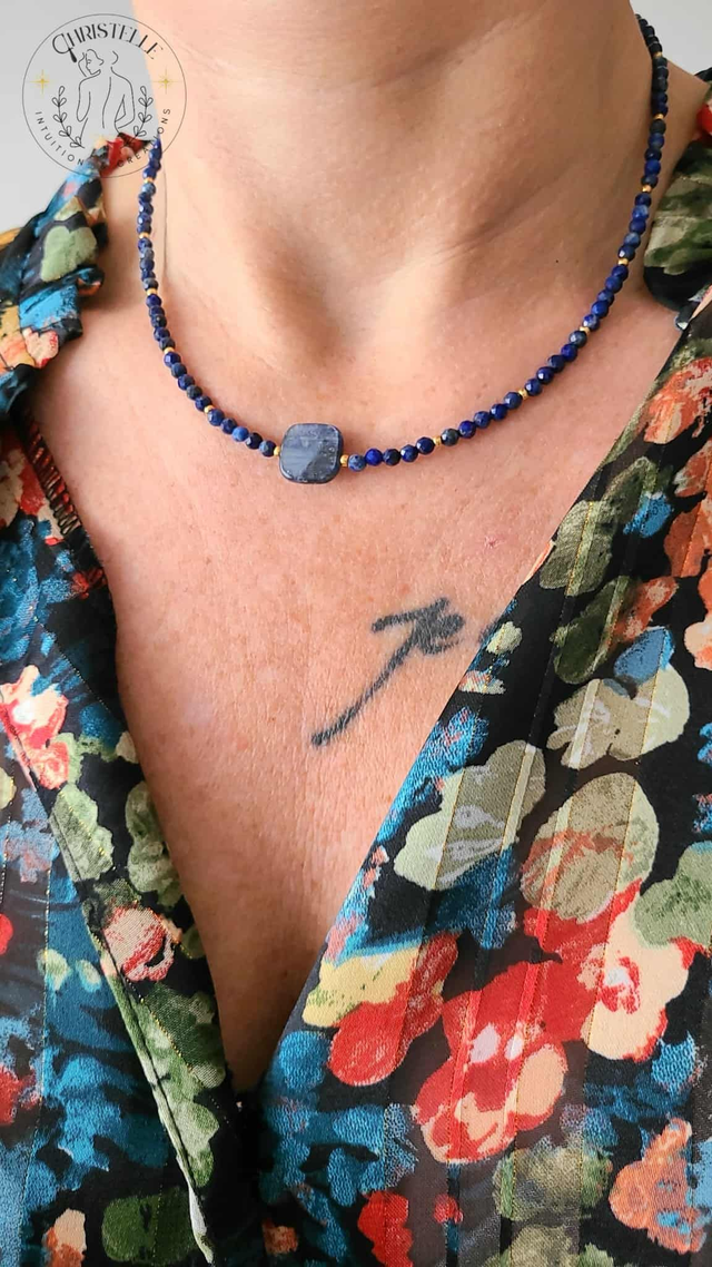Collier Talisman Lapis-Lazuli & Apatite - Clarté et Communication
