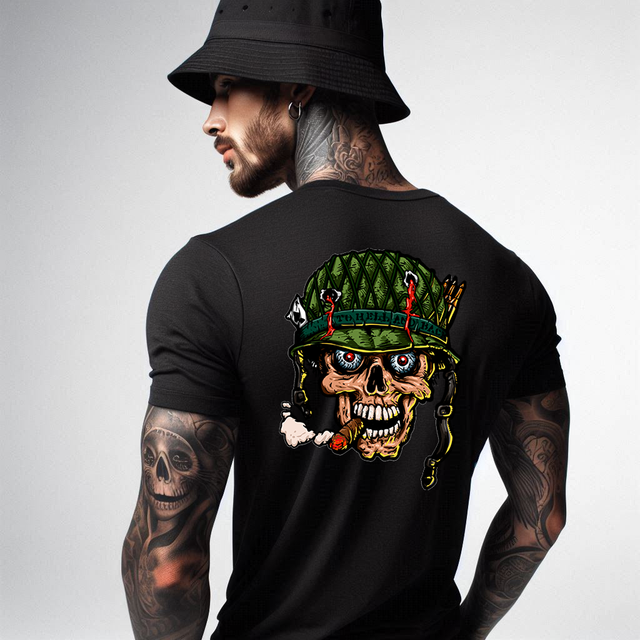 Unique Army Soldier Skull Black Soft Spun Patterned T-Shirt