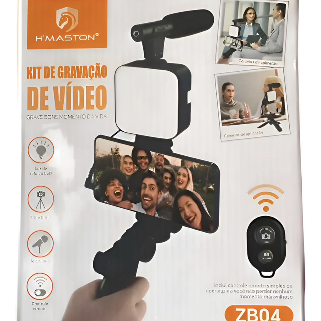 Tripé 3 Em 1: Microfone, Iluminação E Suporte Celular Preto