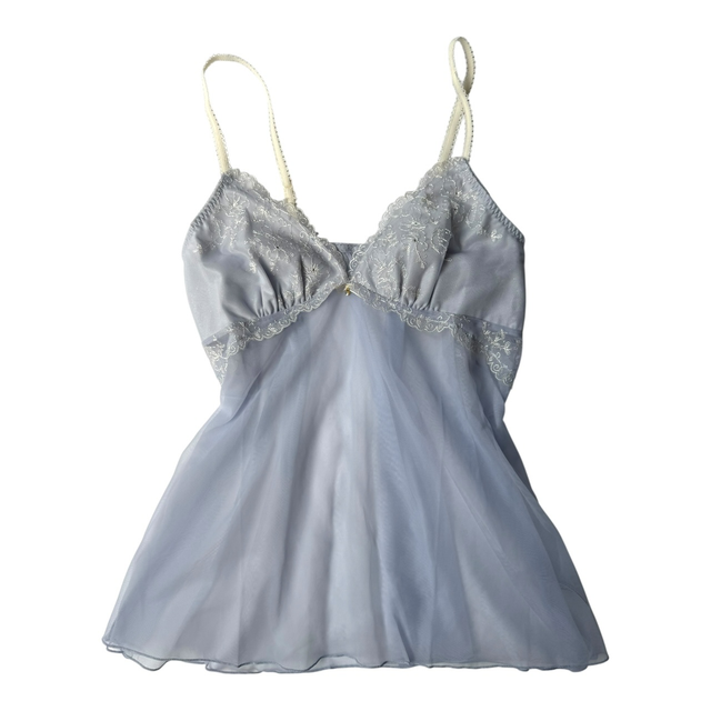 Japanese brand coquette blue cami with floral embroidery  