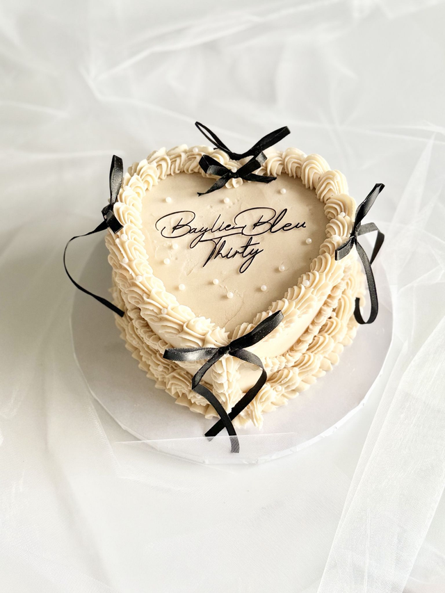 Cream Vintage Heart Birthday Cake