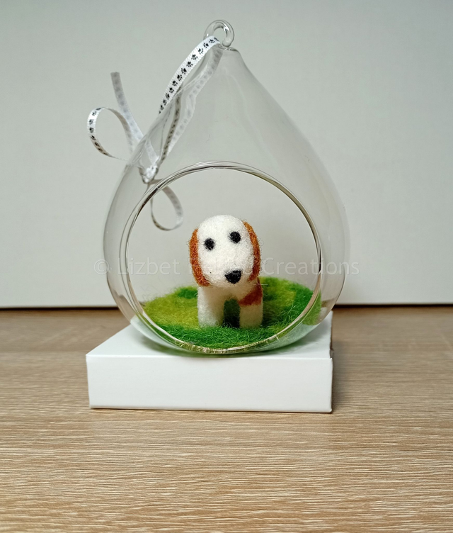 Miniature dog decoration, felted dog