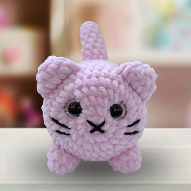 Crochet Chenille Loaf Cat, Baby Pink, Glitter Eyes, ukca Tested